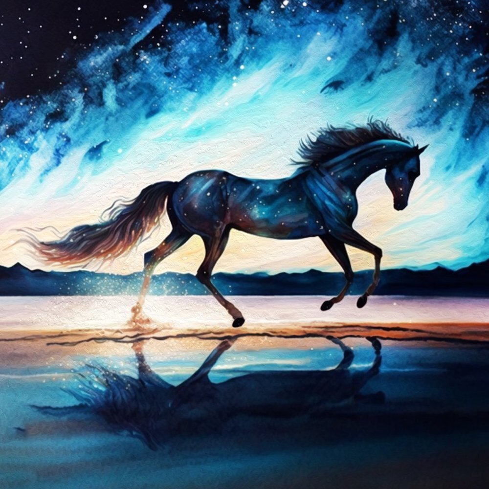 4x6 Stallion Horse On The Beach Under The Stars Watercolor Glossy Print - Picture 5 of 6